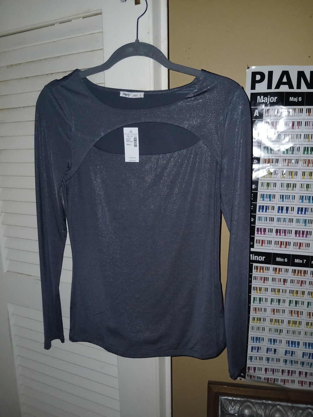 Maurices Charcoal Gray Long Sleeve Cutout Top